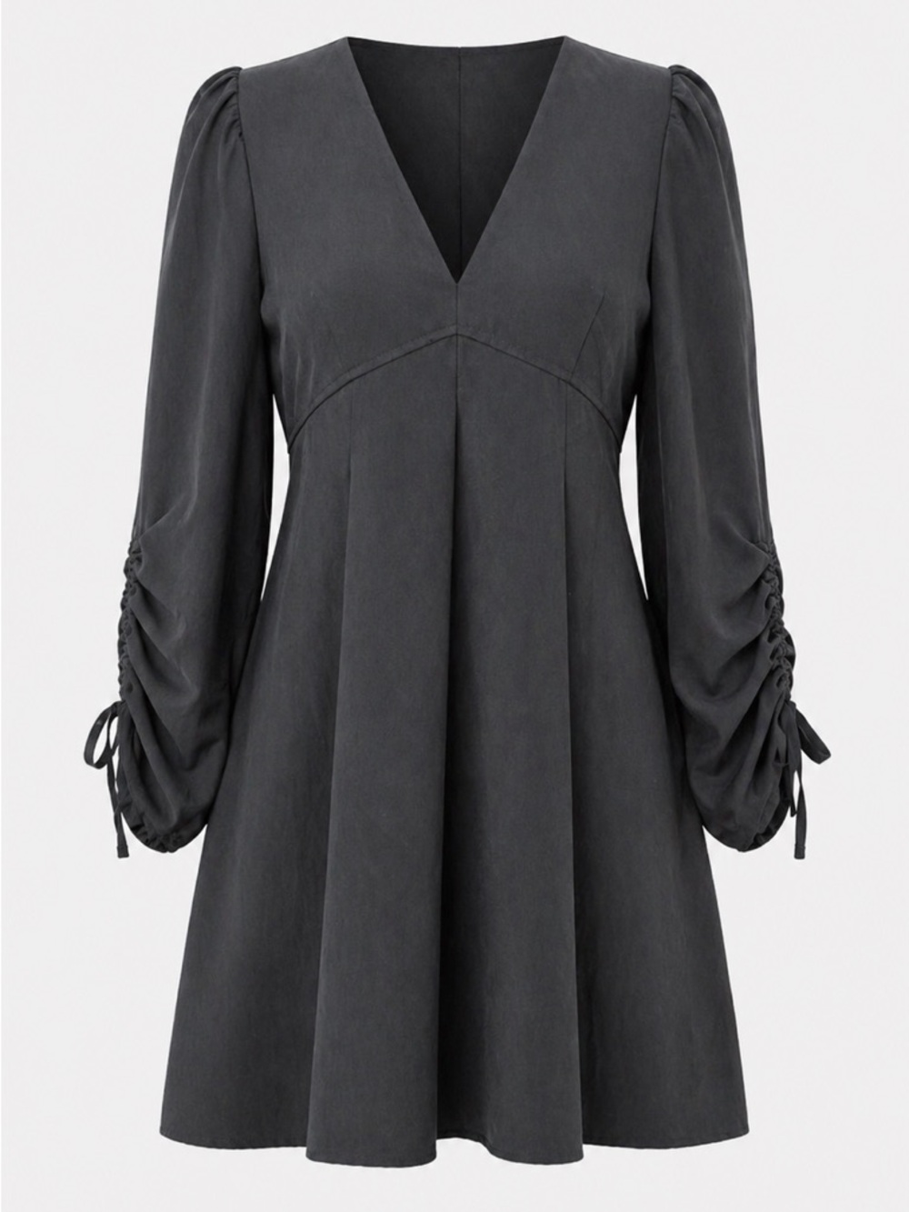 ZARA Black Dark Grey Mini Dress Long sleeve • V-Neck • Ruched Sleeves • Size S